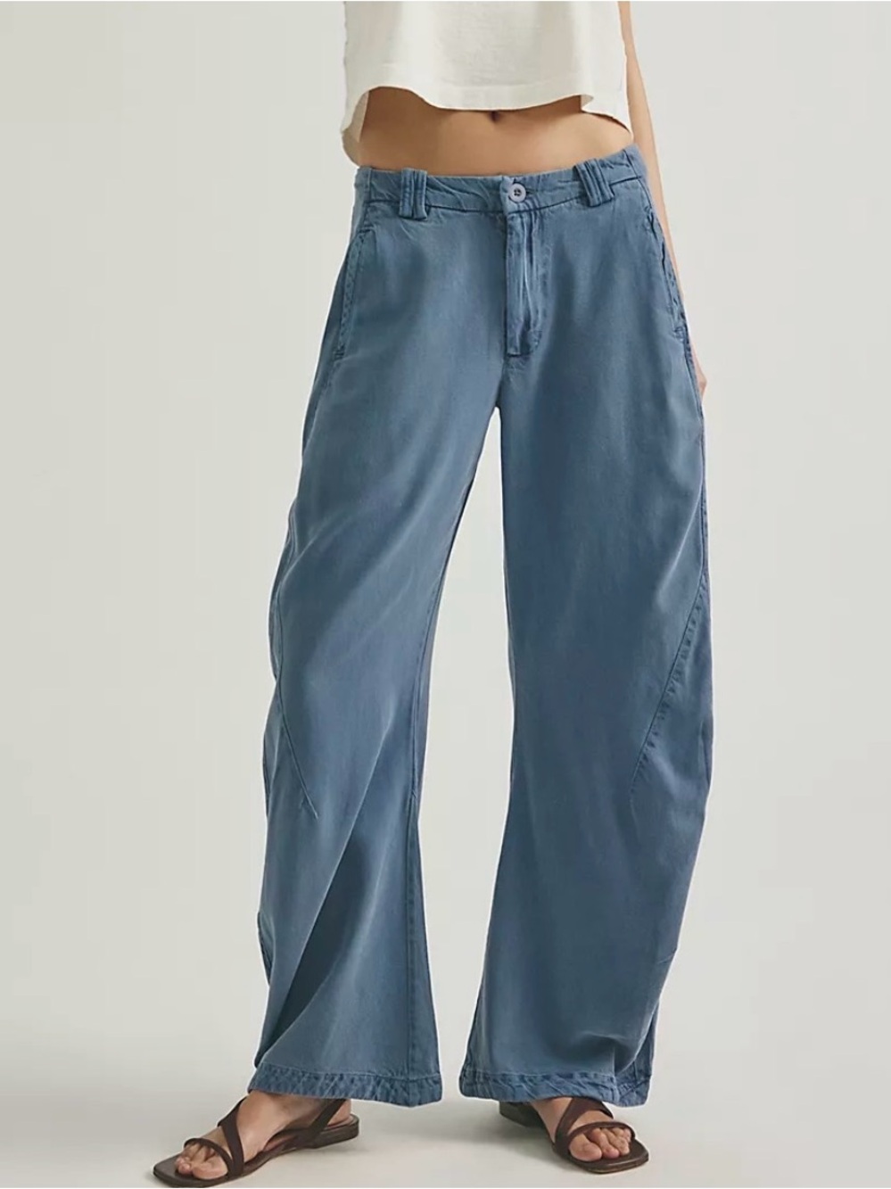 Free People Spotlight Washed Barrel Chino Trousers Size 6 Flint Stone NWT